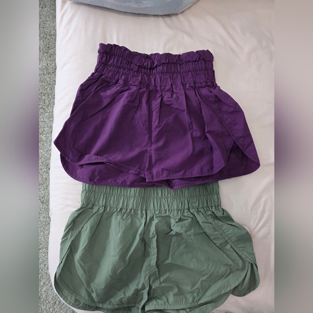 ​Zenana NWT Paperbag Waist Shorts Bundle - Purple & Sage Green Smocked High Rise
